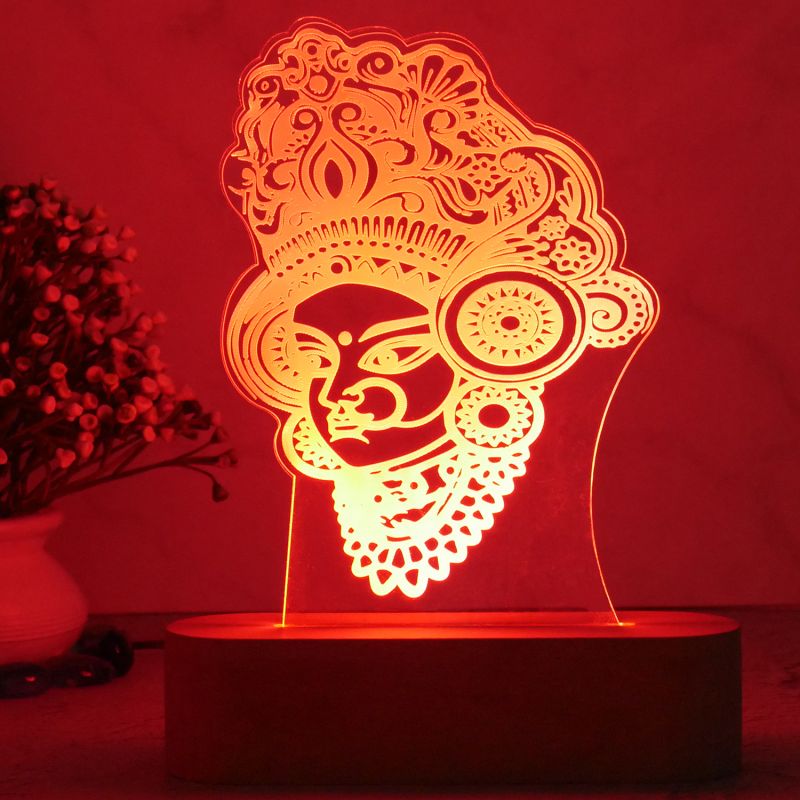 3D Illusion Durga Mata Led Night Lamp with 7 Color Changing Light | God Desk Table Lamp